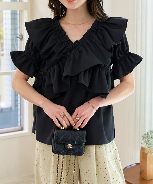 ブラウス シャツ Organdy tiered vest レディース KOBE LETTUCE ブラウス シャツ manywayギャザーフリルオフショル