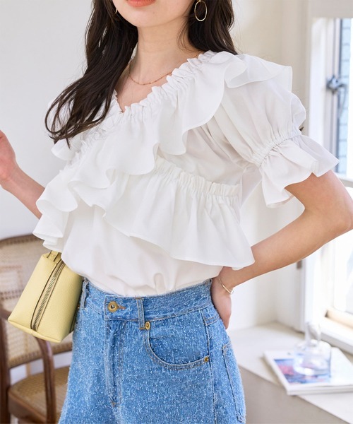 ブラウス シャツ 020182347 レディース moment+ ブラウス シャツ ワンポイント刺繍半袖オックスシャツ