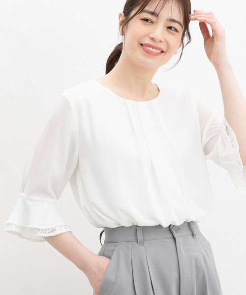 Honeys（ハニーズ） ブラウス シャツ 夏 半袖 6分袖レース使い