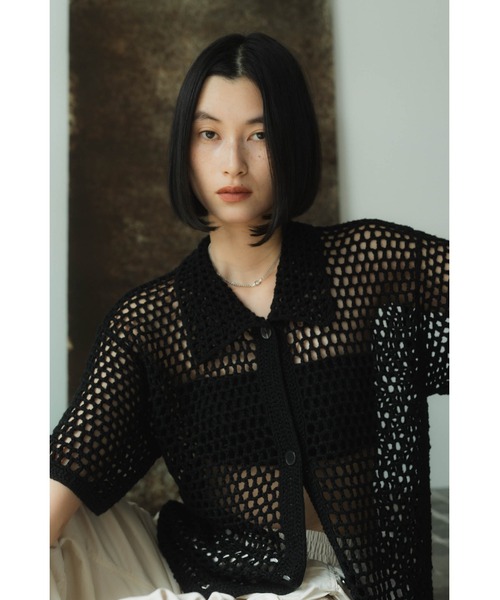 ブラウス シャツ crochet knit shirt レディース