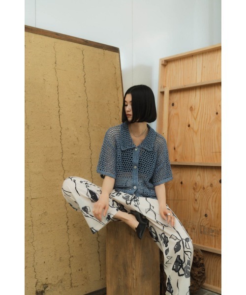 Knuth Marf crochet knit shirt ブラック Knuth Marf - crochet knit shirt / クロシェ ニットシャツ