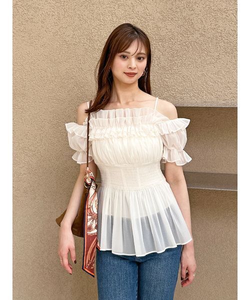 ブラウス シャツ オフショルフリルブラウス レディース