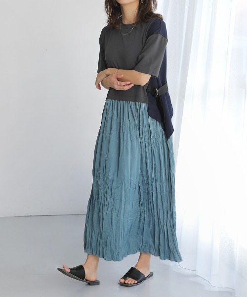 ☆美品  Bou Jeloud  綺麗なワンピース Bou Jeloud バイカラーステッチワンピース（ミドルワンピース