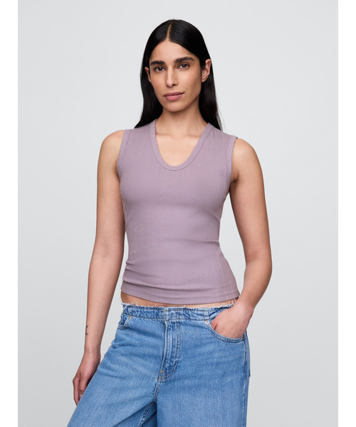 GAP タンクトップ ノースリーブ シアー モダン リブタンクトップ