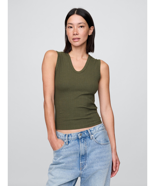 GAP タンクトップ ノースリーブ シアー モダン リブタンクトップ