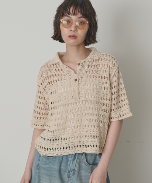 full/fill. ポロシャツ ポロ ハーフスリーブクロシェレース