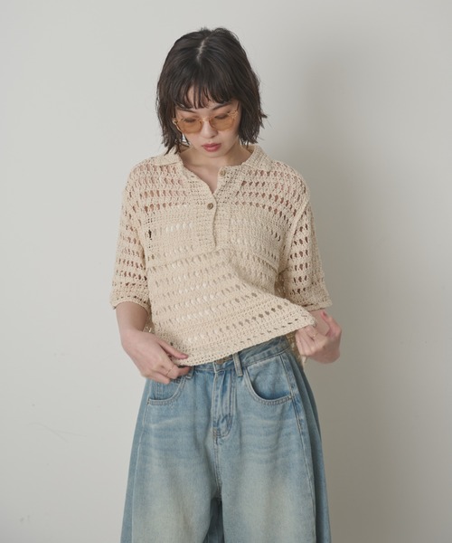 ポロシャツ ポロ ハイネックジップナノスリーブポロシャツ レディース ANAYI ポロシャツ ポロ LUREXポロプルオーバー レディース