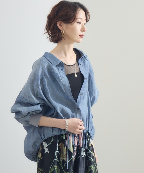 ブラウス シャツ Dignite Collier シアーデニムドロストシャツ レディース