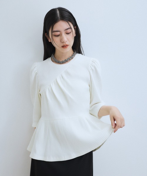 ADAM ET ROPE' ペプラムカットソー 半袖Tシャツ　異素材 ADAM ET ROPE' tシャツ 「WEB限定」ハーフスリーブペプラム