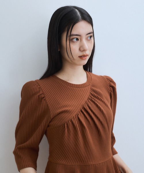 ADAM ET ROPE' ペプラムカットソー 半袖Tシャツ　異素材 ADAM ET ROPE' tシャツ 「再入荷・WEB限定・洗える」フリル