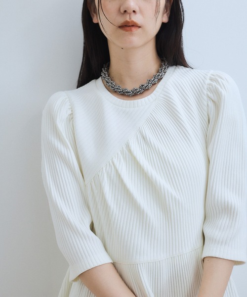 ADAM ET ROPE' ペプラムカットソー 半袖Tシャツ　異素材 ADAM ET ROPE'｜【再入荷・WEB限定・洗える】フリルペプラム