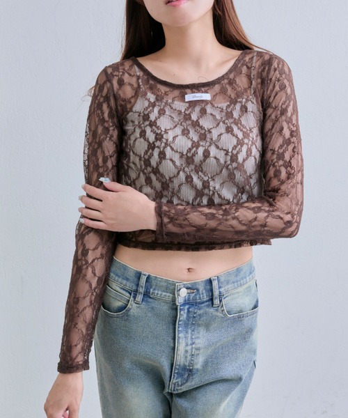 【OLIVE des OLIVE】半袖チュニック/レース/トップス/アイボリー ラッフルレースアップチュニック | OLIVE des OLIVE(オリーブ デ