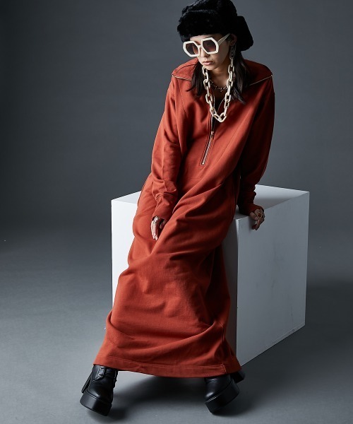 GEVS.（ジェイヴィス） ワンピース 綿100％ハーフジップ裏毛マキシ