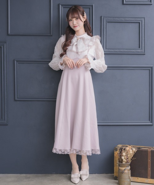 クチュールバイロジータ ワンピース レーシードッキング長袖ワンピース