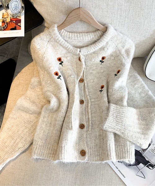 【美品】コットンカーディガンニット　リボン　オーブ刺繍　ベージュ　チェック ビッグチェック柄ミドル丈ニットカーディガンsdp8024 ベージュ – [公式