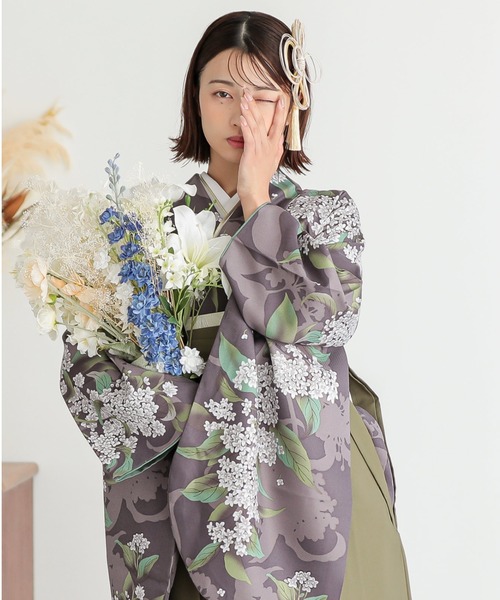 蝶々レース二尺袖　袴セット（うそつき襦袢付き） KIMONOMACHI 着物 レディース袴セット 卒業式 女性 4点セット「二尺袖+