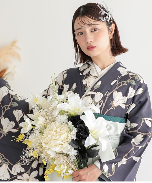 蝶々レース二尺袖　袴セット（うそつき襦袢付き） KIMONOMACHI 着物 レディース袴セット 卒業式 女性 4点セット「二尺袖+