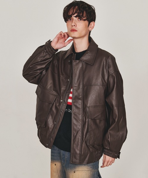 Revo. ブルゾン アウター ヴィンテージライク フェイクレザー オーバー