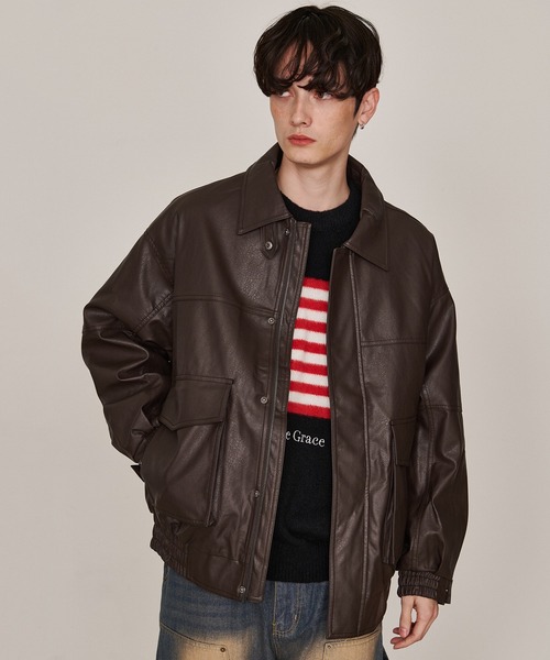 Revo. ブルゾン アウター ヴィンテージライク フェイクレザー オーバー