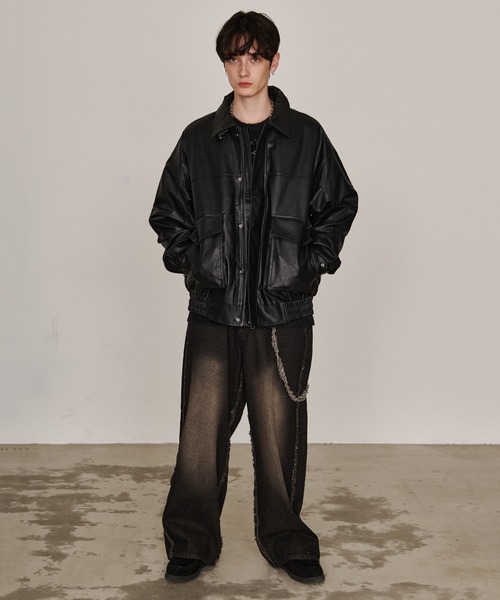 Revo. ブルゾン アウター ヴィンテージライク フェイクレザー オーバー