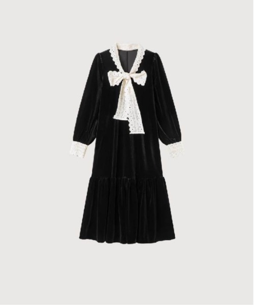 LA POMME petit（ラポミ・プチ） ワンピース Big Lace Ribbon Velvet