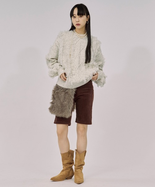 Ezick ニット セーター cable fringe mix knit ケーブルフリンジ