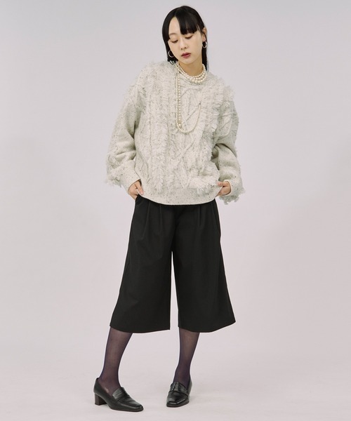 Ezick ニット セーター cable fringe mix knit ケーブルフリンジ