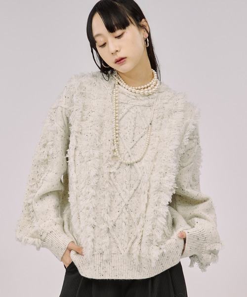 Ezick ニット セーター cable fringe mix knit ケーブルフリンジ