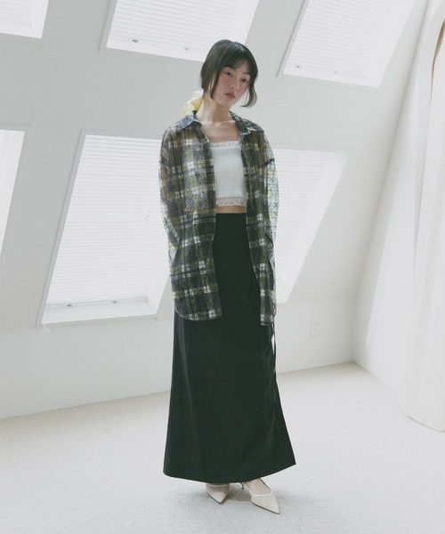 Freesia ブラウス シャツ レースチェック長袖シアーシャツ レディース