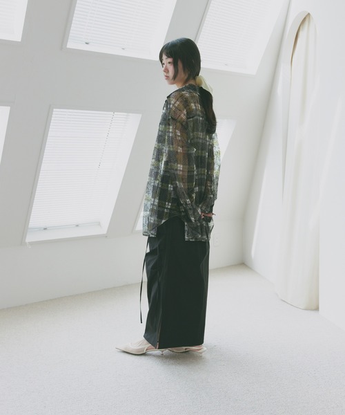 Freesia ブラウス シャツ レースチェック長袖シアーシャツ レディース