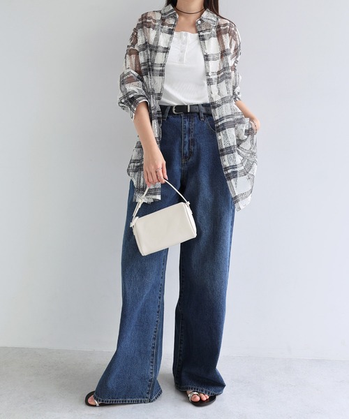 Freesia ブラウス シャツ レースチェック長袖シアーシャツ レディース