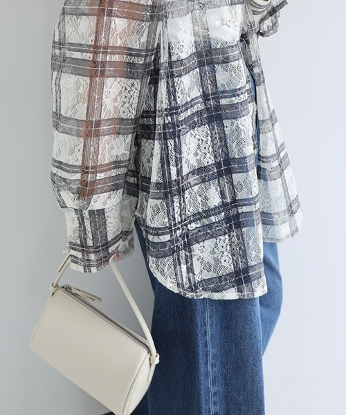 Freesia ブラウス シャツ レースチェック長袖シアーシャツ レディース