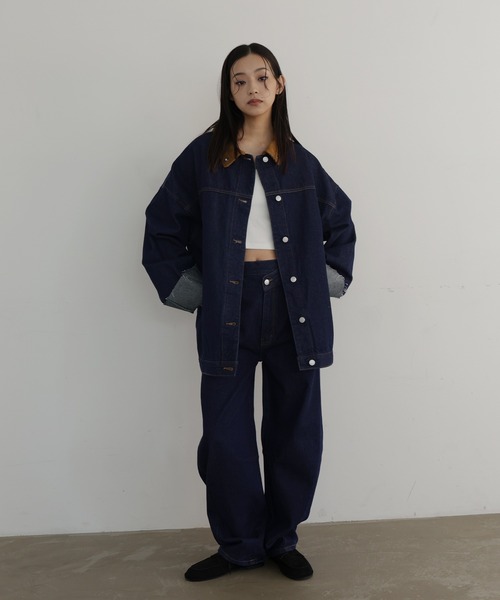 LIAN hellam へラム コーデュロイカラーデニムジャケット ブルー hellam（ヘラム） デニムジャケット gジャン コーデュロイカラーデニム