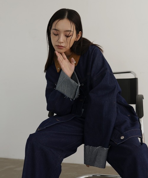LIAN hellam へラム コーデュロイカラーデニムジャケット ブルー hellam（ヘラム） デニムジャケット gジャン コーデュロイカラーデニム