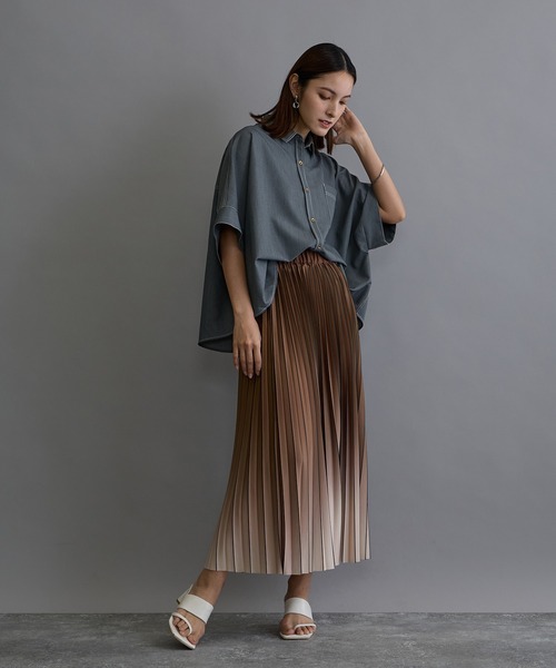 スカート 「再入荷」グラデーションプリーツスカートの画像
