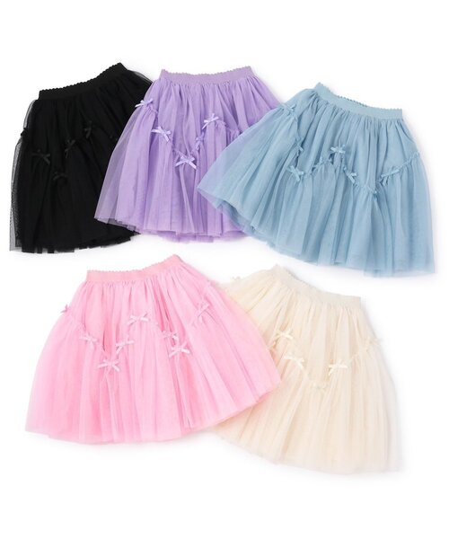 スカート リボン付きギャザーたっぷりチュールスカート キッズ 子供服