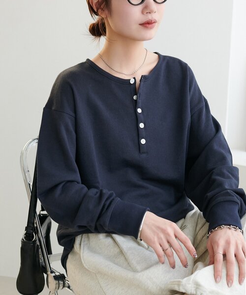 Discoat（ディスコート） tシャツ 「Enlude」シアー裏毛ヘンリーネック