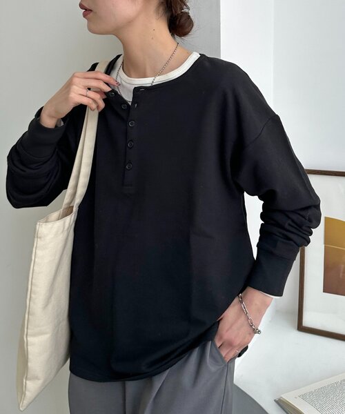 Discoat（ディスコート） tシャツ 「Enlude」シアー裏毛ヘンリーネック