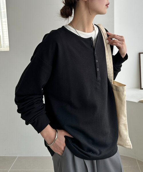 Discoat（ディスコート） tシャツ 「Enlude」シアー裏毛ヘンリーネック 