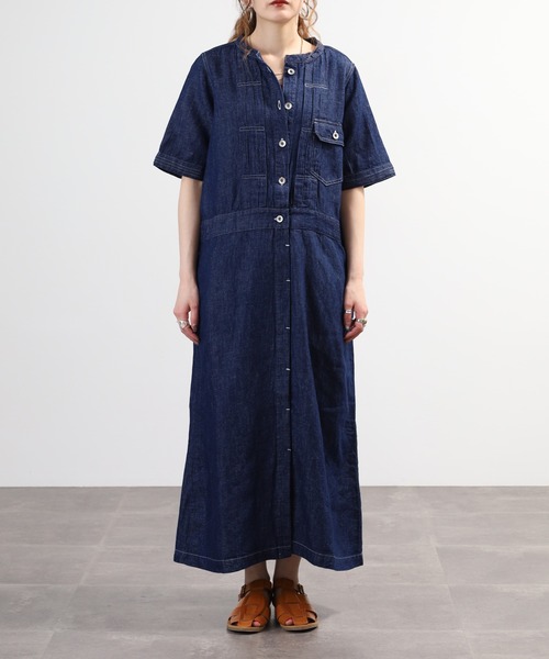 ubasoku（ウバソク） シャツワンピース コットンリネンデニム胸元