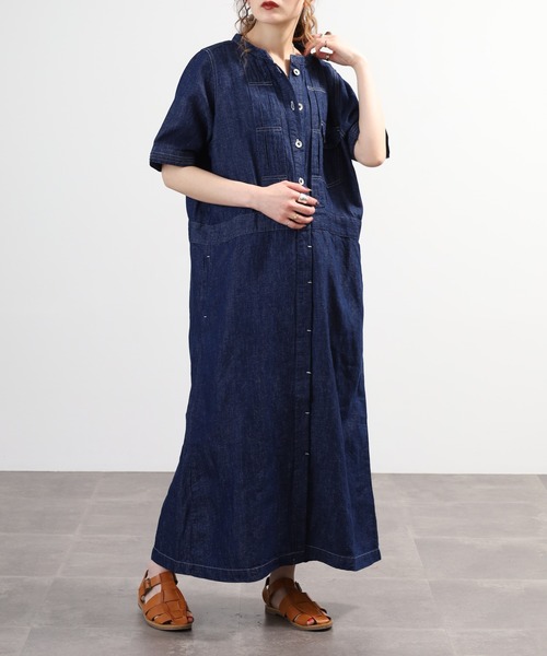 ubasoku（ウバソク） シャツワンピース コットンリネンデニム胸元