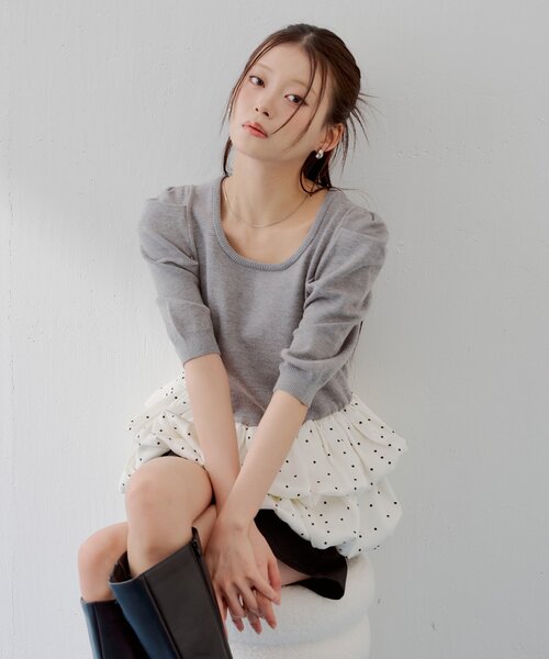 ニット セーター 「SALON by Chico」5分袖ドットバルーンペプラムパワショルニット レディースの画像