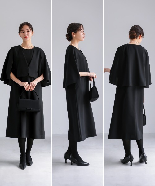 ワンピース 卒業式 喪服・礼服「洗えるフォーマル」ケープジャケット＆Aラインワンピース2点セットの画像