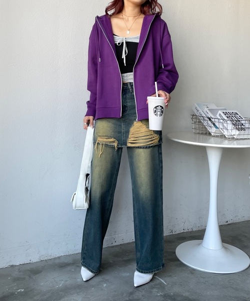 「SHAGGIE」 ジップアップパーカー MEDIUM グレー レディース_画像3