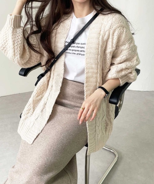 GeeRA（ジーラ） カーディガン ボリュームスリーブケーブルニット