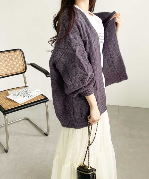 GeeRA（ジーラ） カーディガン ボリュームスリーブケーブルニット
