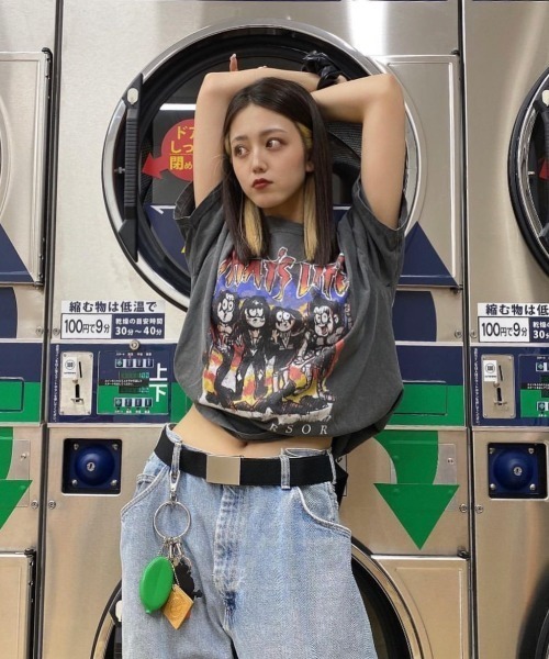 【韓国 Life Work】ビンテージストライプワイドフィットTシャツ Life Work(ライフウォーク) ストライプ つづり プリント 半袖 T