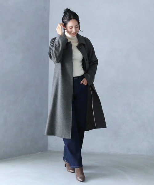 【美品】　LOEFF　肉厚 カシミヤ ウール　ステンカラーコート LOEFF｜ウール カシミヤ メルトン テントライン ロング ステンカラー