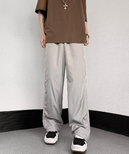 B.R.U ワイドパンツ パンツ サイドダブルラインナイロントラックパンツ