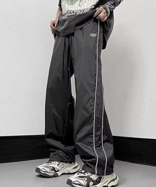 B.R.U ワイドパンツ パンツ サイドダブルラインナイロントラックパンツ